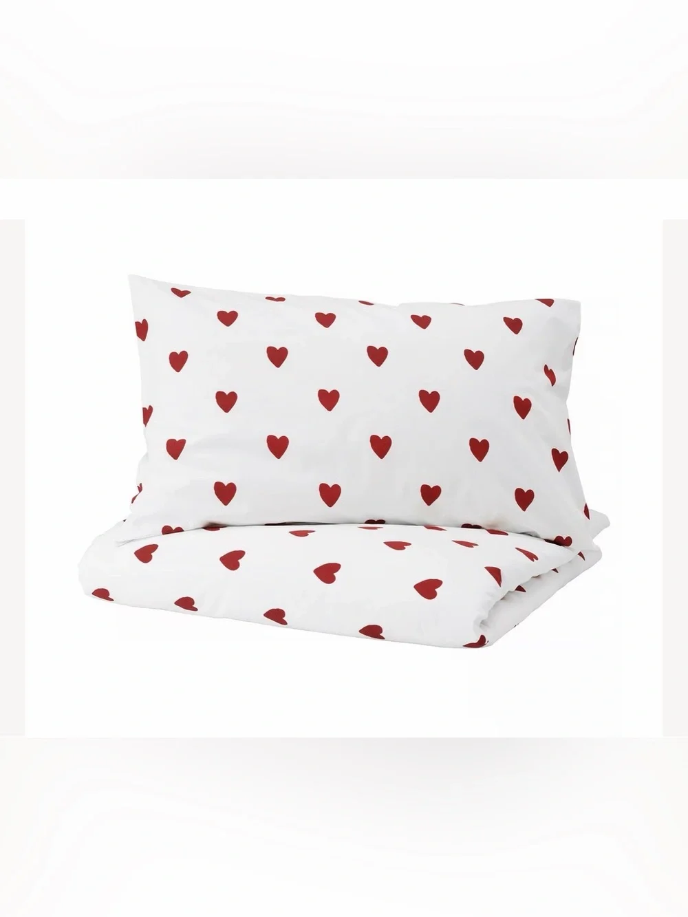 IKEA Barndröm TWIN DUVET COVER & PILLOWCASE bedding 100% RED HEARTS WHITE 2 PC